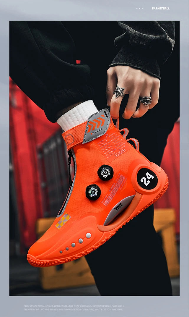 New basketball shoes male high top students wear-resistant outdoor concrete actual combat flying woven breathable combat boots