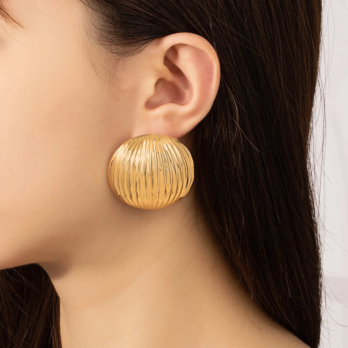 HUANZHI Trendy Punk Style Round Large Earrings for Women Girls Gold Color Metal  Exaggerated Geometric Stripe Party Jewelry