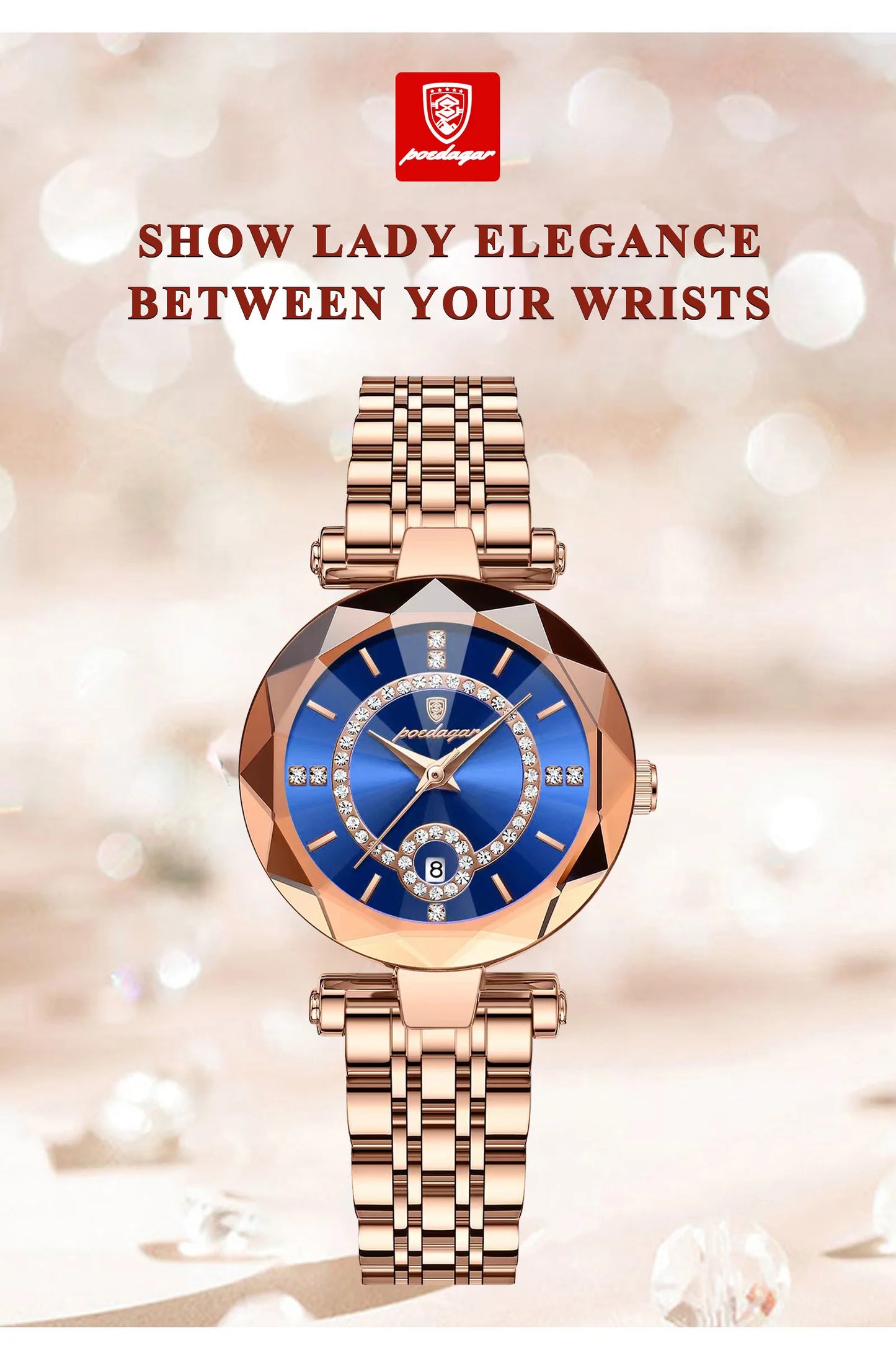 POEDAGAR Luxury Original Watches For Women Waterproof Stainless Steel Date Ladies Watch Diamond Fashion Quartz Woman Watch Reloj