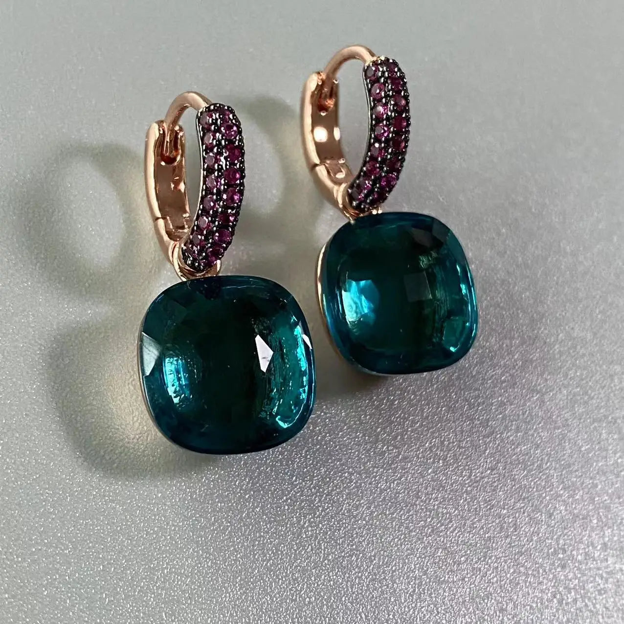 12.6mm Flat Nudo Earrings Inlay Black Zircon Candy Color Crystal Earrings For Women Drop Earrings Fashion Jewelry Gift