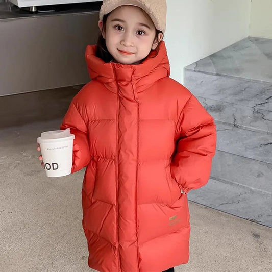 -30℃ Kids Winter Girls Padded Jackets Thick Warm Waterproof Shiny Hooded Coats Children Outerwear Clothes Teen Parka 5-14 Years