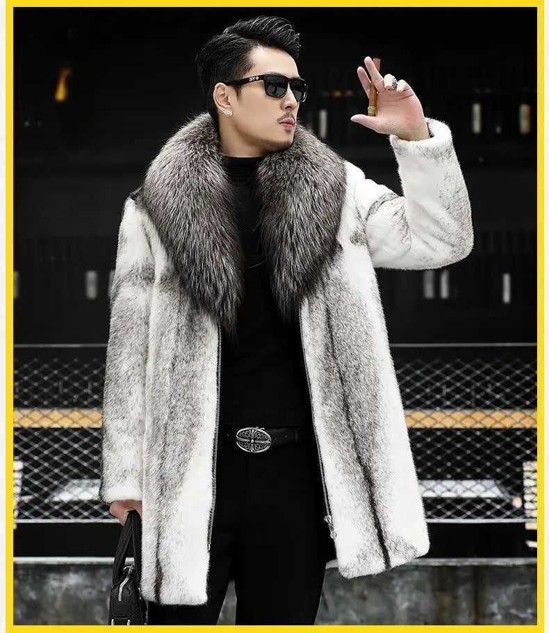 -10 degrees Celsius cold resistant and warm mink fur coat for men's winter imitation raccoon fur collar thickened fur coat