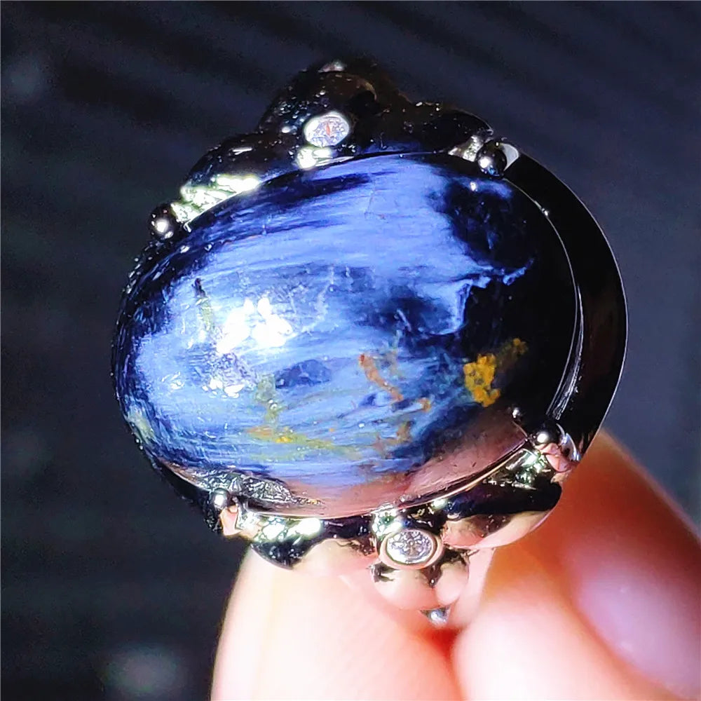 Natural Blue Pietersite Beads Adjustable Ring Woman Men Namibia Pietersite Ring Chatoyant Beads Fashion Silver Jewelry AAAAAA