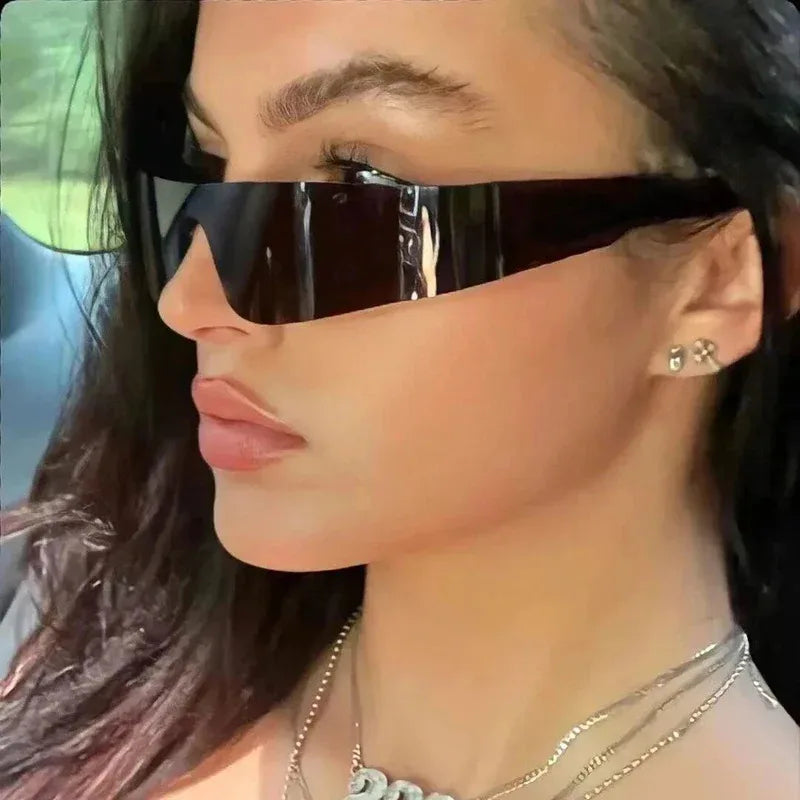 Steampunk Sunglasses for Men Women Y2K Sense of Tech None Frame Sun Glasses Men One Pieces Fashion Punk Goggle Eyewear UV400