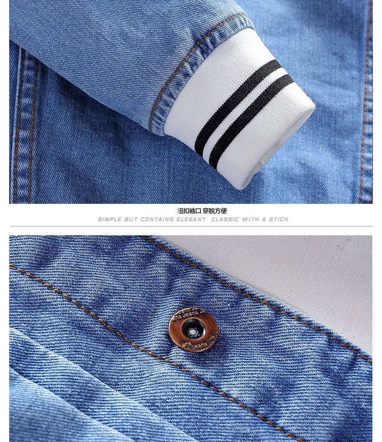 Denim Jacket Men Sportswear Outdoors Male Streetwear Spring Casual Slim Fit Stand Collar Pilot Jackets