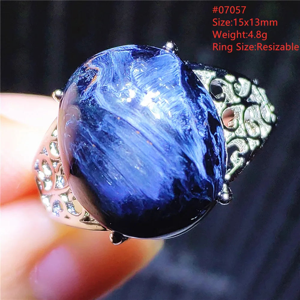 Natural Blue Pietersite Beads Adjustable Ring Woman Men Namibia Pietersite Ring Chatoyant Beads Fashion Silver Jewelry AAAAAA