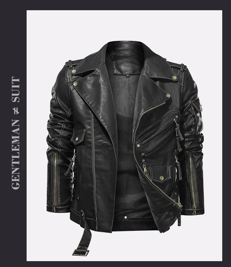 Winter PU Leather Jacket Men Fashion Motorcycle Faux Leather Jacket Male Autumn Cool Zipper Pockets Outwear Coats Clothing