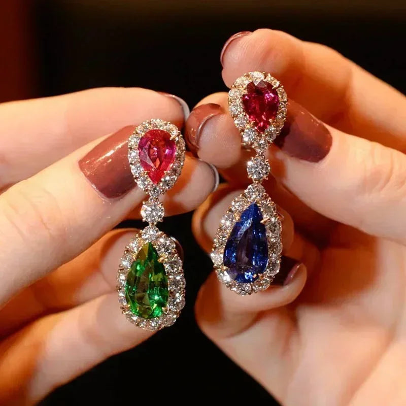 Luxury Square Purple Cubic Zirconia Crystal Earrings  for Women New FashionExquisite Fashion Gold Color Dangle  Wedding Jewelry