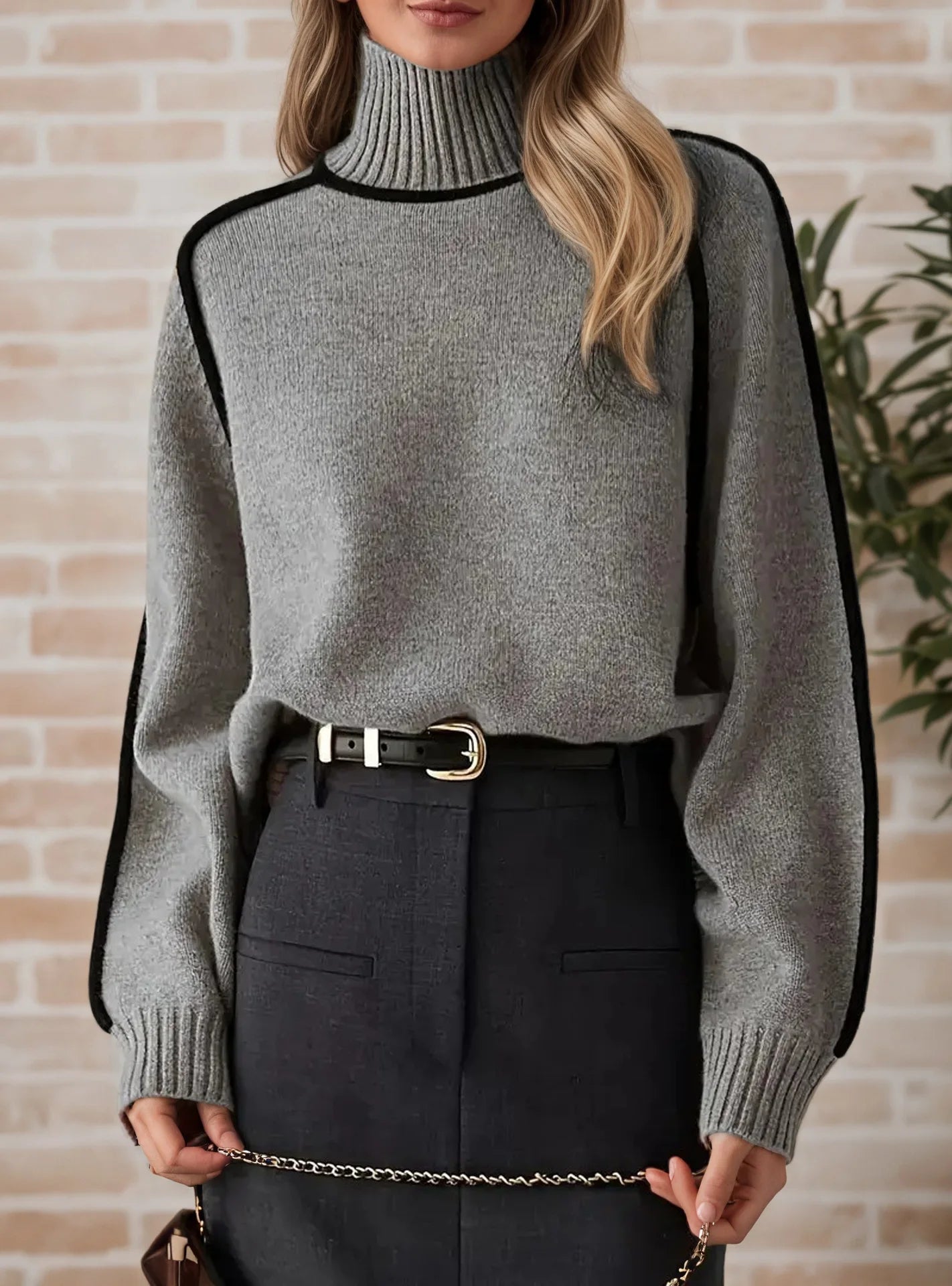 Fashion Basic Autumn Winter Color Matching Emperament Sweater High Neck Office Pullover Solid Soft Long Sleeve Clothing Tops