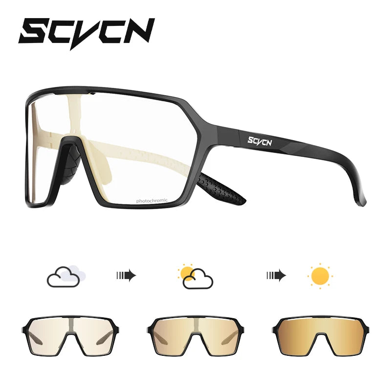 SCVCN New Photochromic Sunglasses MTB Cycling Glasses Outdoor Sports Running Drving Goggles UV400 Protection Bike Eyewear