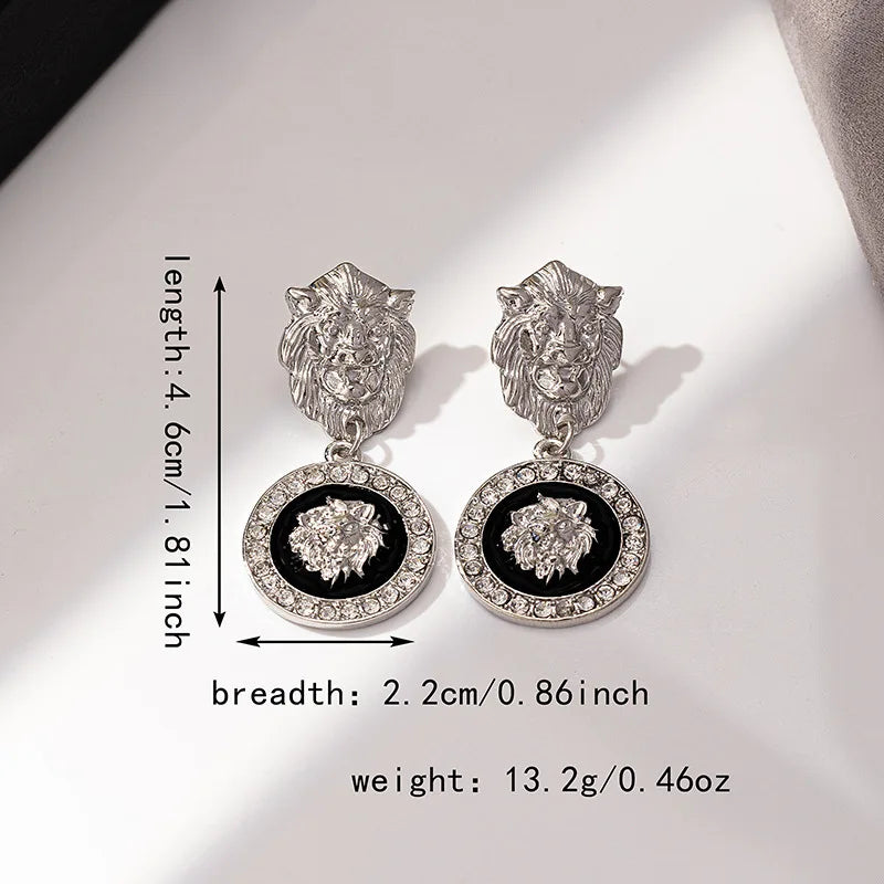 Stud Earrings For Women Vintage Lion Head Glass Geometric Party Gift OL Holiday Fashion Jewelry Ear Accessories CE150