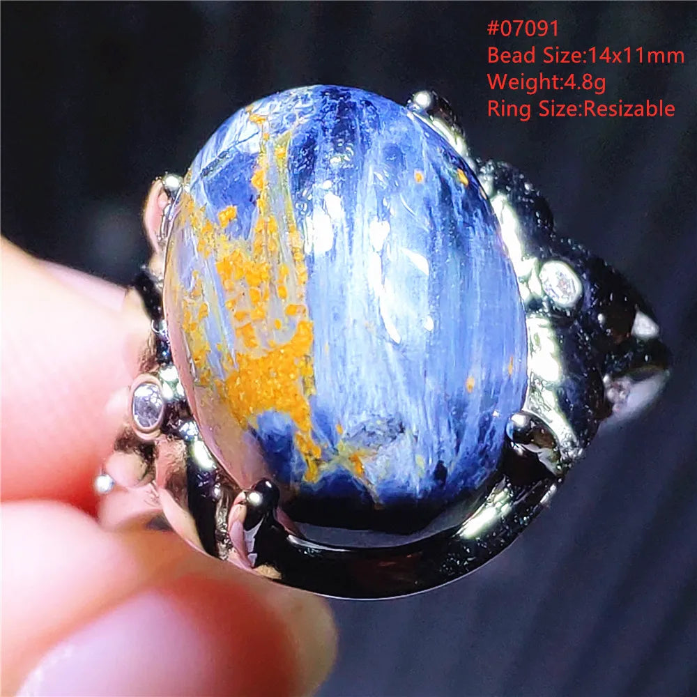 Natural Blue Pietersite Beads Adjustable Ring Woman Men Namibia Pietersite Ring Chatoyant Beads Fashion Silver Jewelry AAAAAA