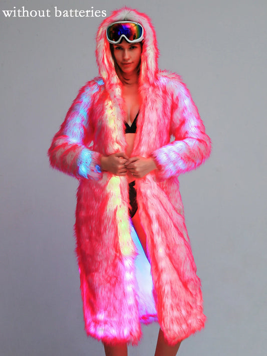 New LED Costume Faux Fur Coat Remote Controlled LED Lighting Festival And Party Costume Women Faux Fox Fur Coat