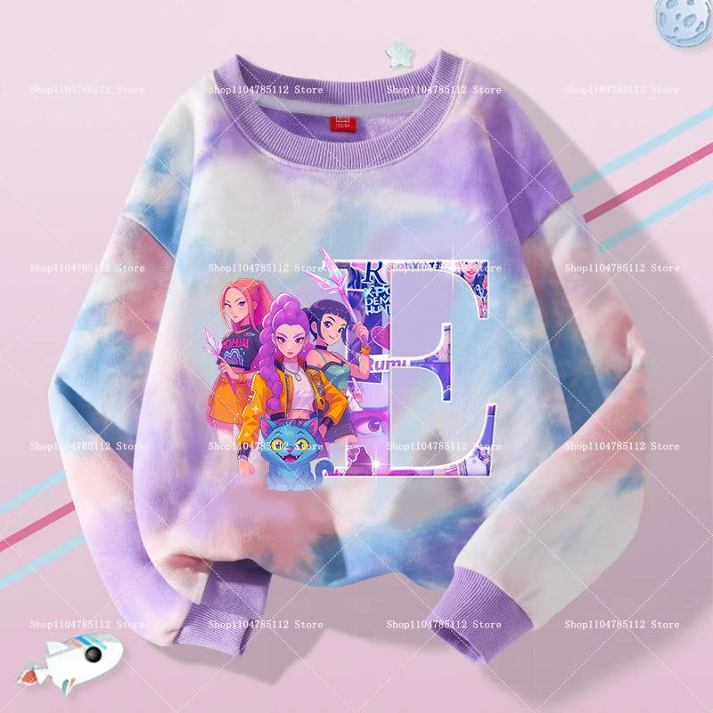 K Pop Demon Hunters Girls Sweatshirt Rumi Mira Zoey A-Z Hoodies Kids Spring Autumn Pullover Children Long Sleeves Clothes Gift