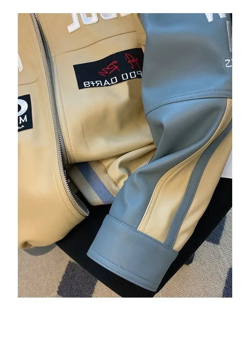 Motorcycle pu leather jacket coat baseball jacket pink american style women autumn and winter fried street high level clothes