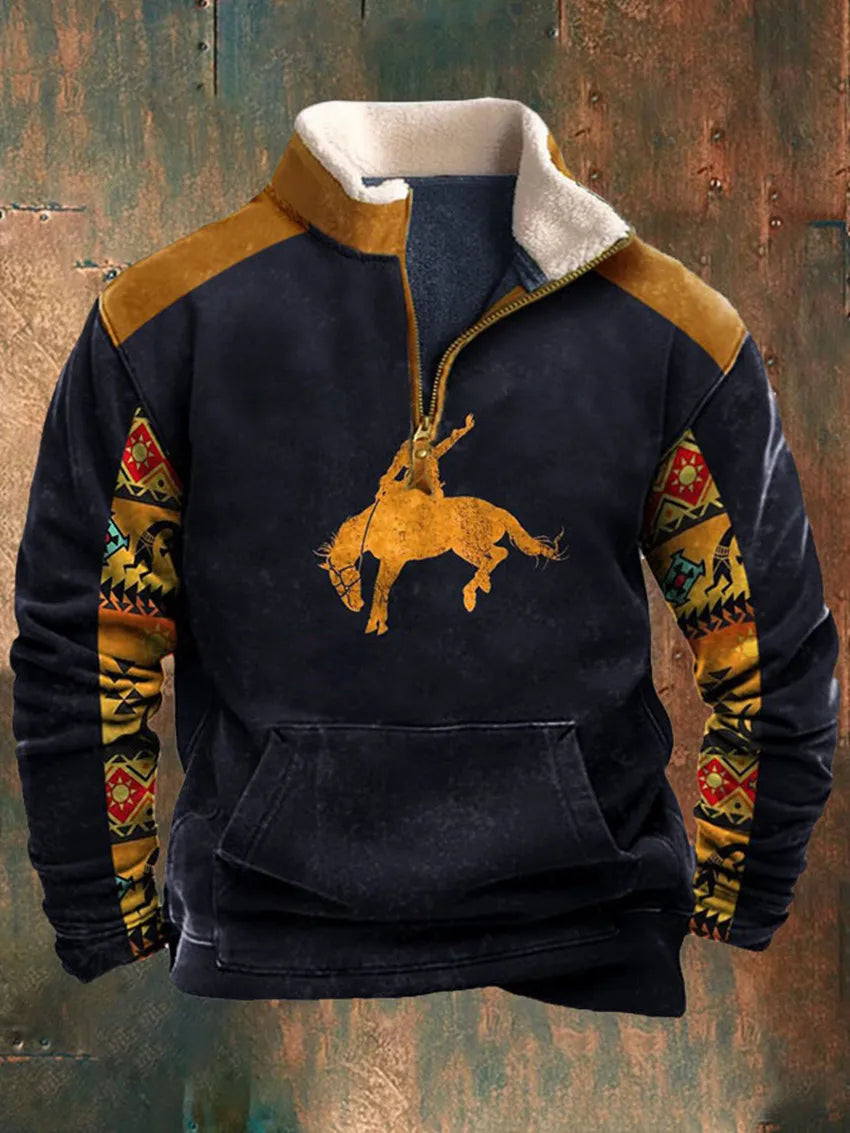 Autumn and winter men's 3D printed outdoor leather Collar hoodie new large size retro style casual zipper jacket sports hoodie