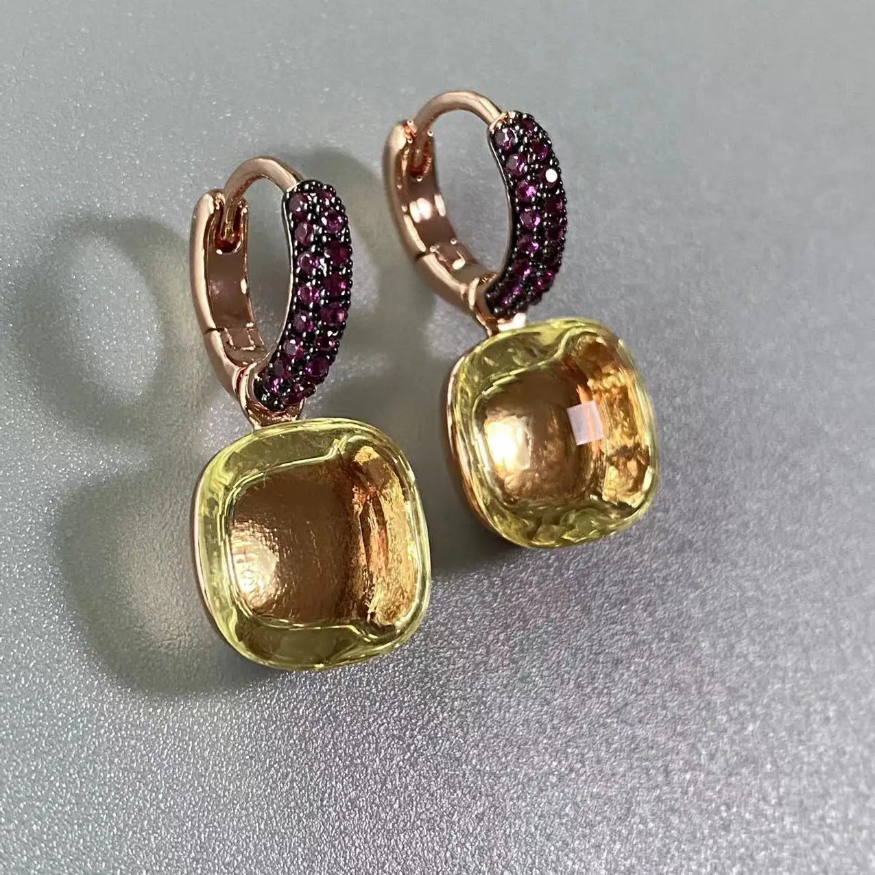 12.6mm Flat Nudo Earrings Inlay Black Zircon Candy Color Crystal Earrings For Women Drop Earrings Fashion Jewelry Gift