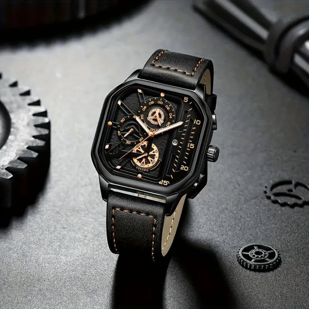 Luxury Big Dial Men Square Watch Casual PU Leather Strap Men Sports Watches