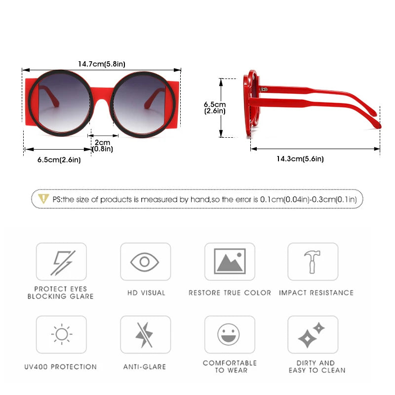 Round Double Color Sunglasses for Women Men Retro Trendy UV400 Sun Glasses Goggles Outdoor Hip Hop Travel Beach Eyewear Goggles