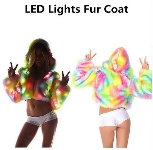 Popular Imitation Fox Fur Coat Female Cosplay Christmas Halloween Colorful LED Lights Carnival Coat
