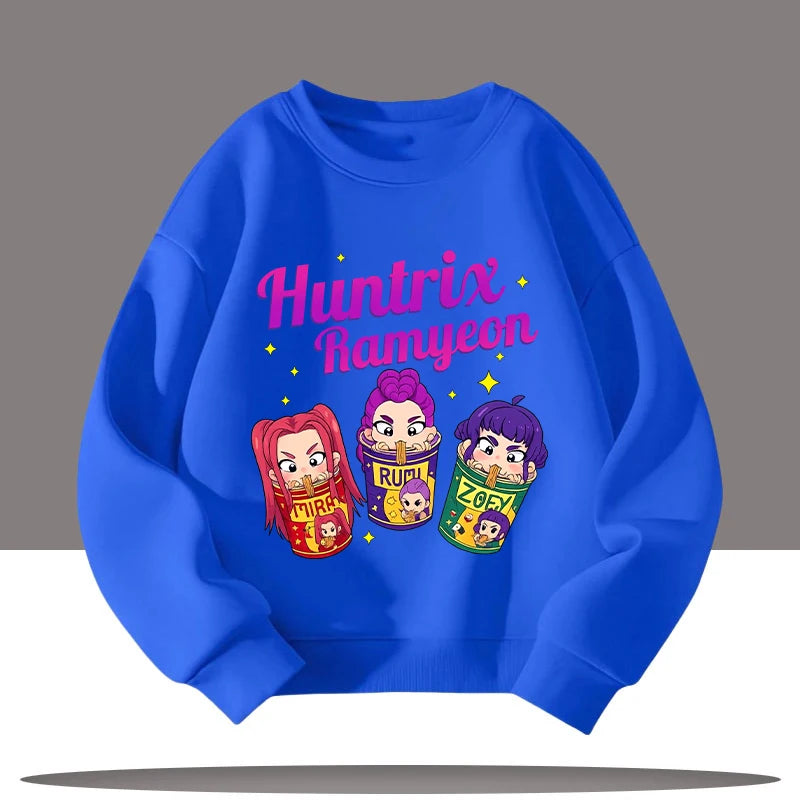 K-pop Demon Hunters Cartoon Print 3-12 Year Old New Style Kids Round-neck Sport Shirt Cute Girl Casual Top Children's Clothing