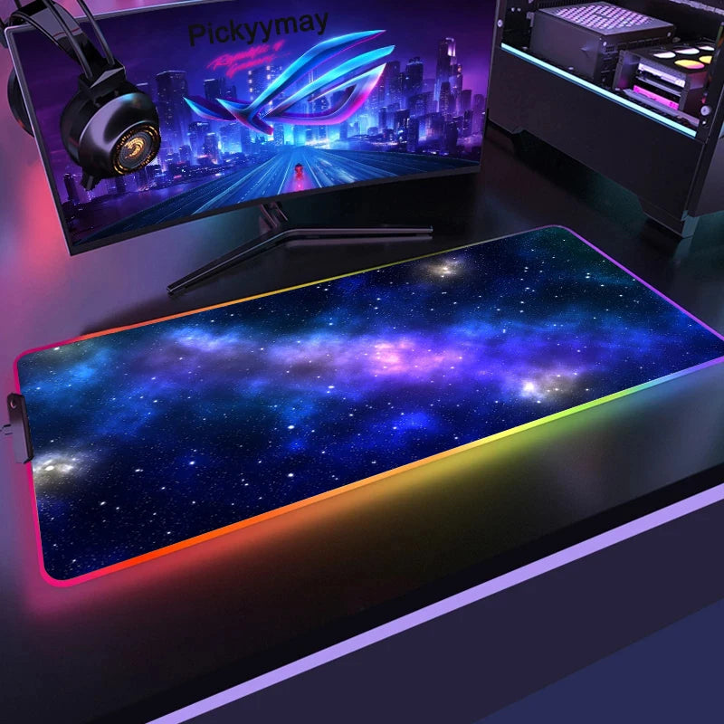 Space Large RGB Mouse Pad Gaming Mousepad LED Mouse Mat Gamer Mousemats Table Pads PC Desk Mat RGB Keyboard Mat XXL 90x40cm