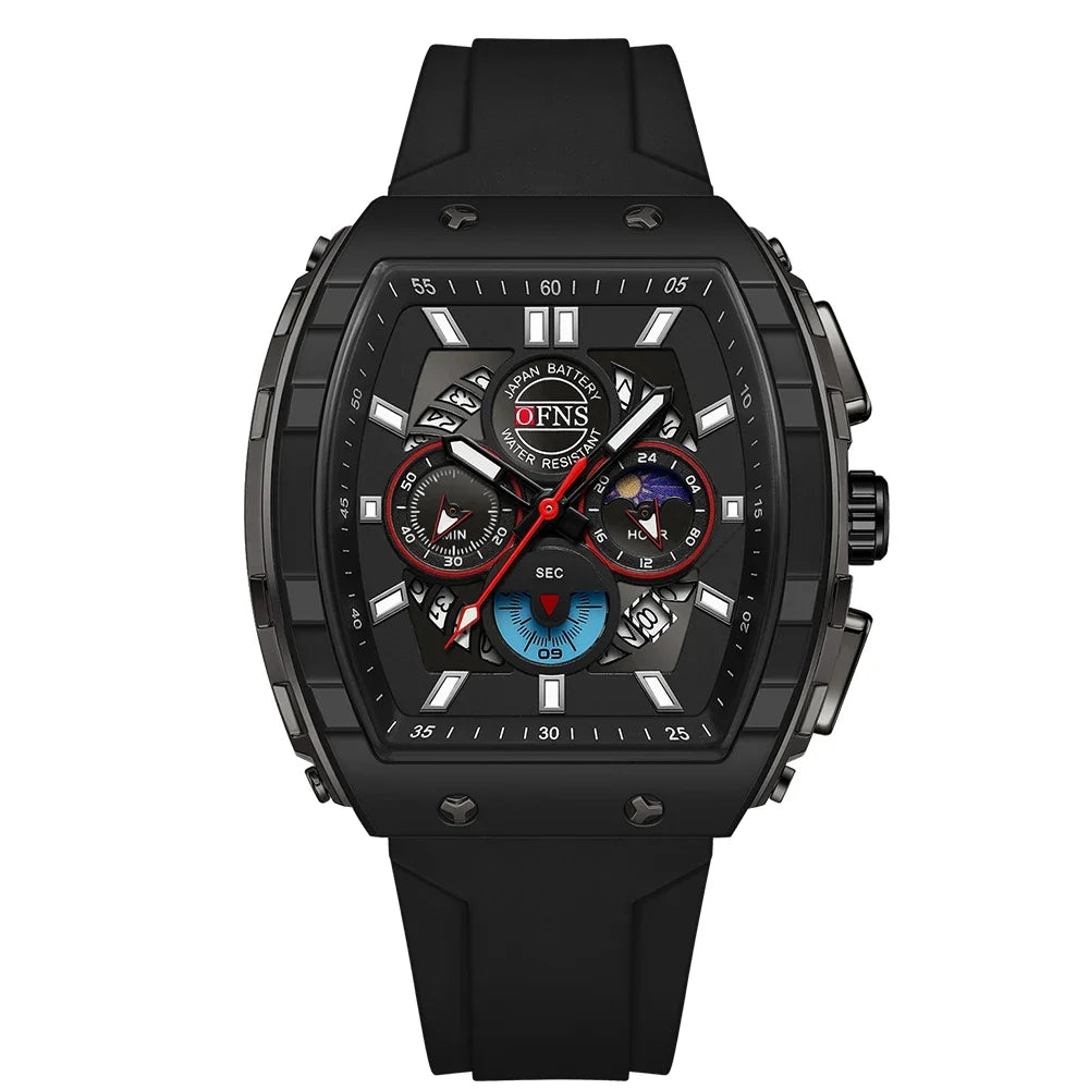 OFNS Fashion Quartz Watches for Man Luminous Waterproof Chronograph Calendar Silicone Strap Outdoor Luxury Sports Men Watch
