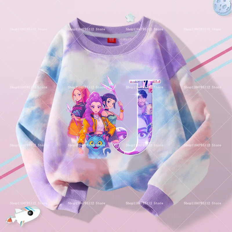 K Pop Demon Hunters Girls Sweatshirt Rumi Mira Zoey A-Z Hoodies Kids Spring Autumn Pullover Children Long Sleeves Clothes Gift