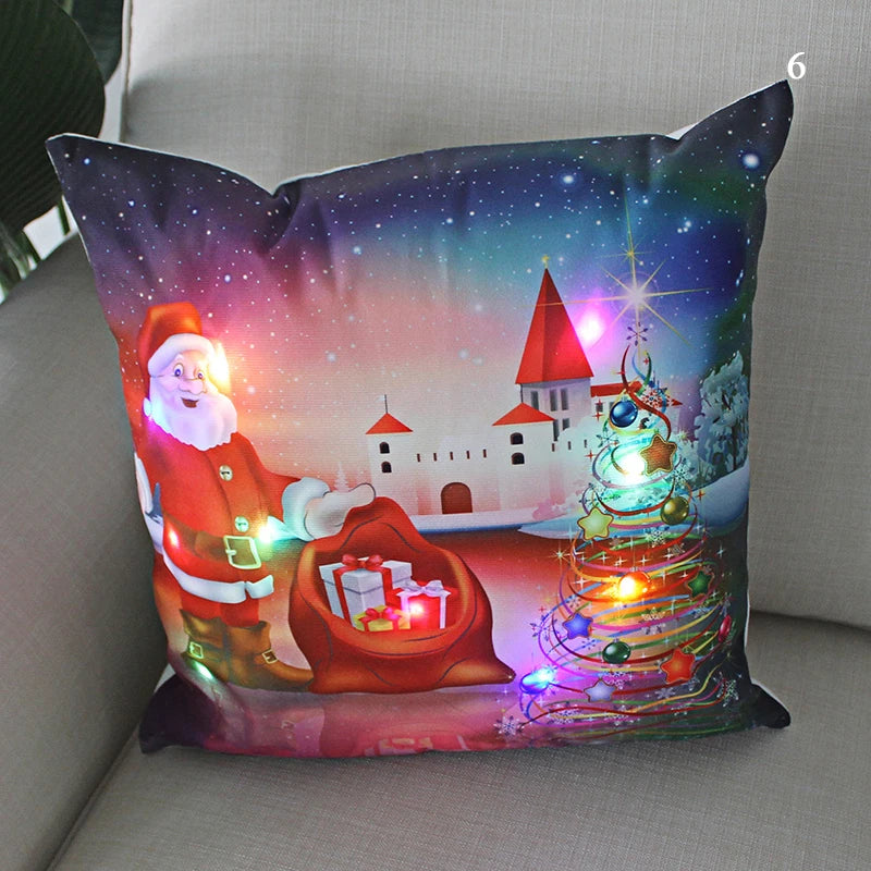 LED Christmas Cushion Cover Merry Santa Claus Light Pillow   Lighting Pillowcase Home Decoration New Year  Decor
