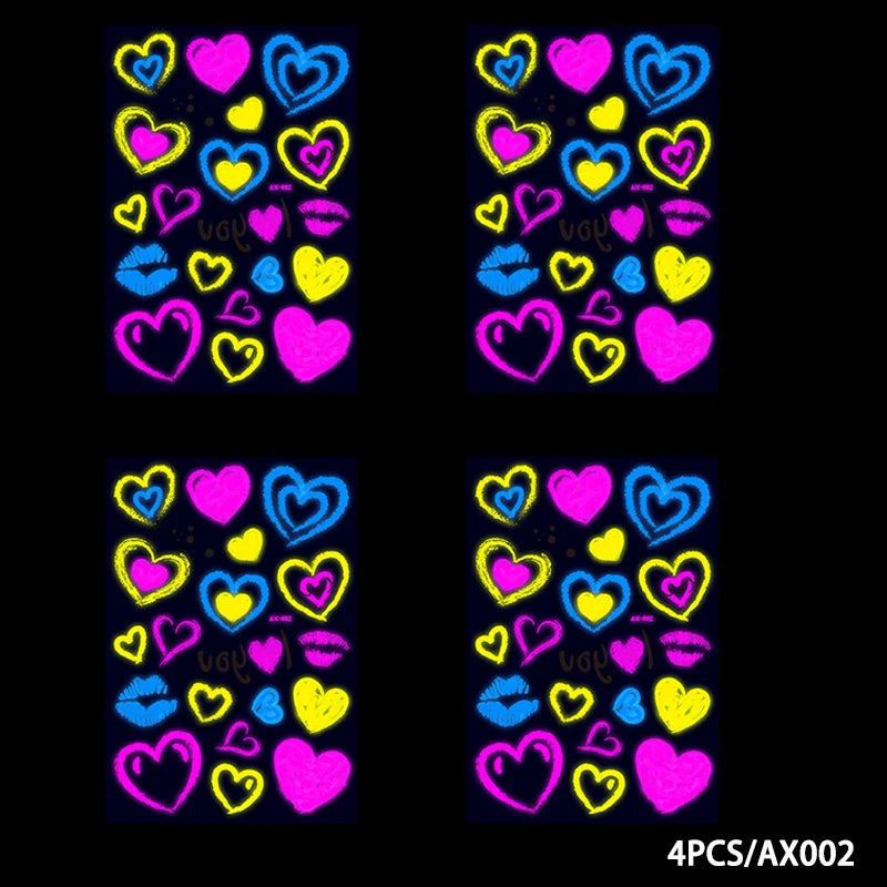 Luminous Temporary Tattoos Stickers Fluorescent Neon In Dark Illuminate Tattoo Elephant/Love Heart Shoulder Tattoo Party Sticker