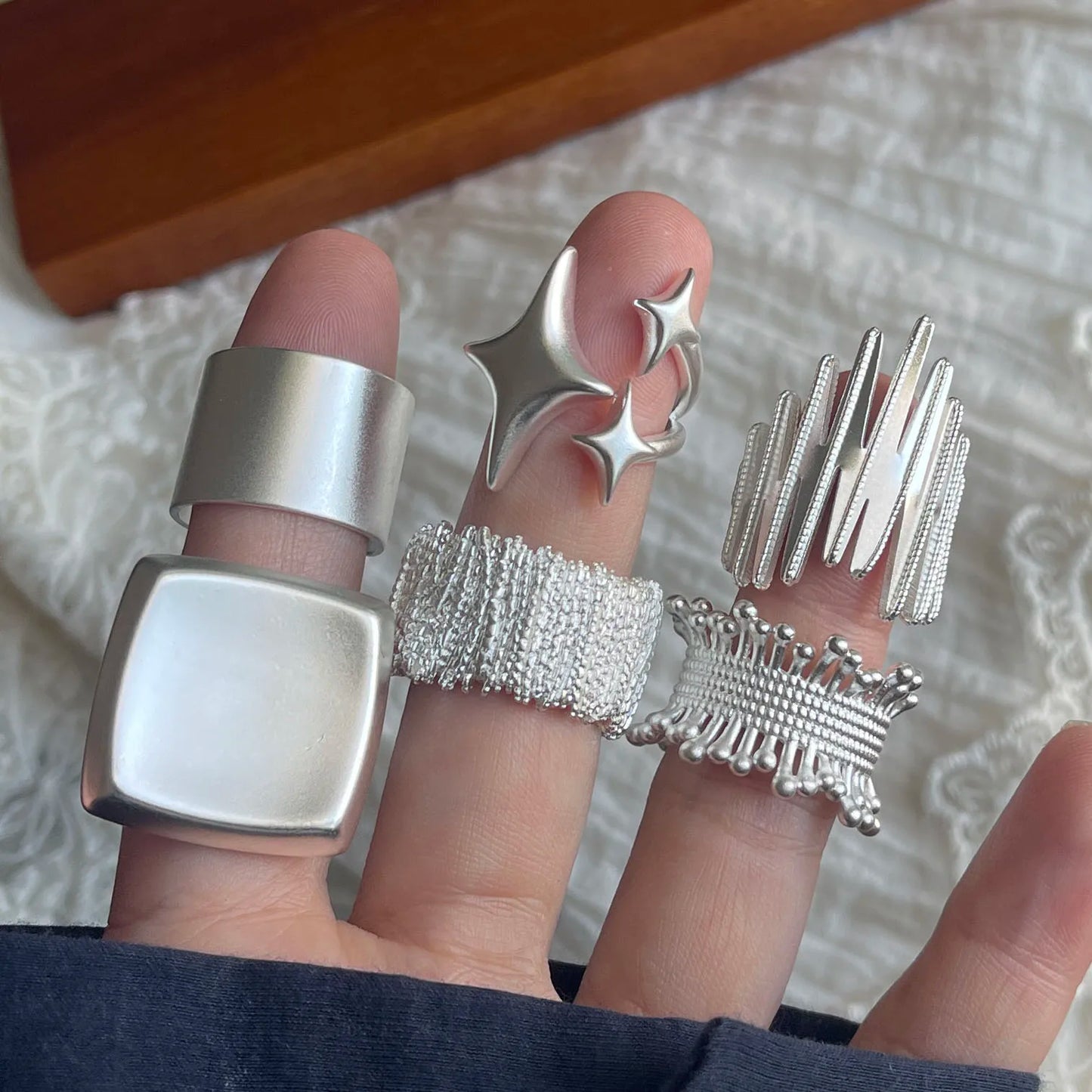 925 Sterling Silver Rings For Women Geometric Fine Jewelry Finger Adjustable Wide Sparkling Ring For Party Birthday Gift