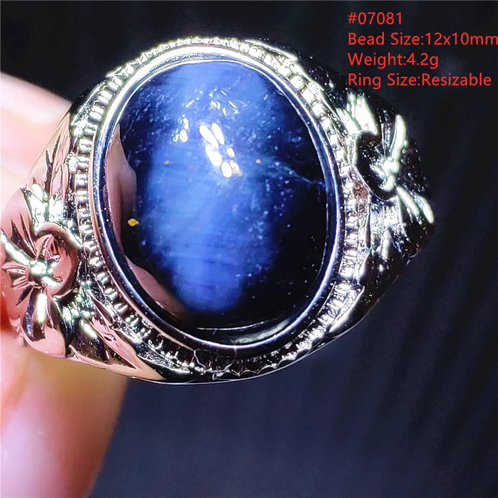 Natural Blue Pietersite Beads Adjustable Ring Woman Men Namibia Pietersite Ring Chatoyant Beads Fashion Silver Jewelry AAAAAA