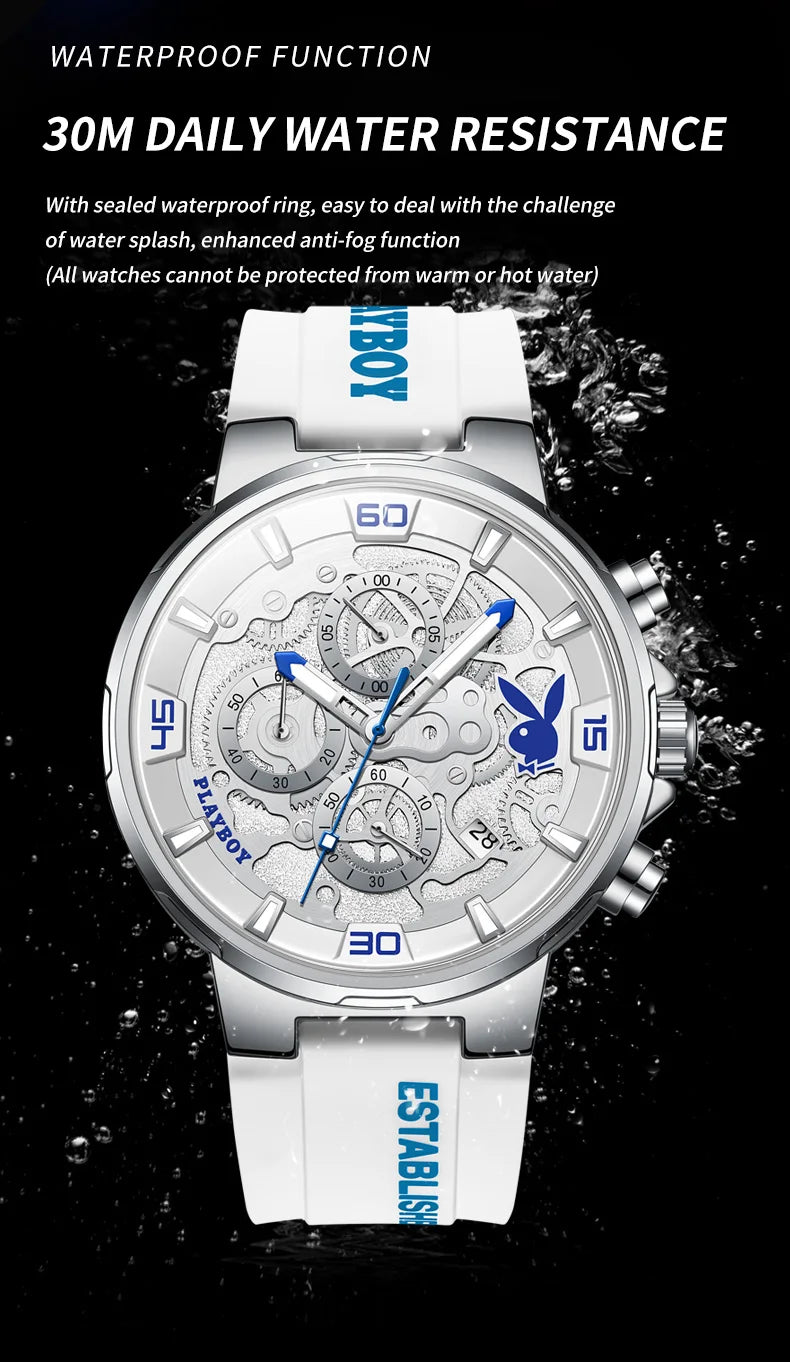 PLAYBOY Top Brand Trend Quartz Watch for Men Original Silicone Strap Men's Watches Waterproof Calendar Multifunction Male Watch