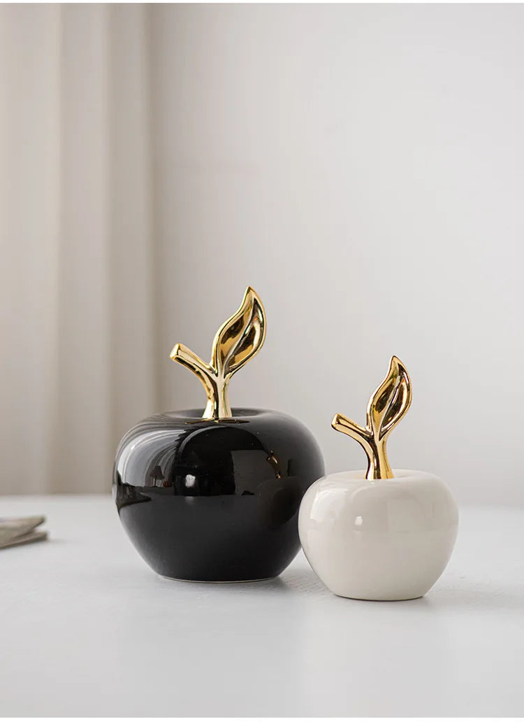 Creative Ceramic Apple Figurines Handicrafts Living Room Art White Apple Sculpture Room Home Decor Accessories Holiday Gifts