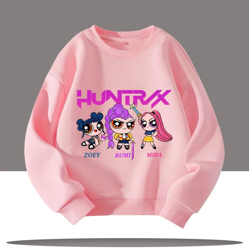 K-pop Demon Hunters Cartoon Print 3-12 Year Old New Style Kids Round-neck Sport Shirt Cute Girl Casual Top Children's Clothing