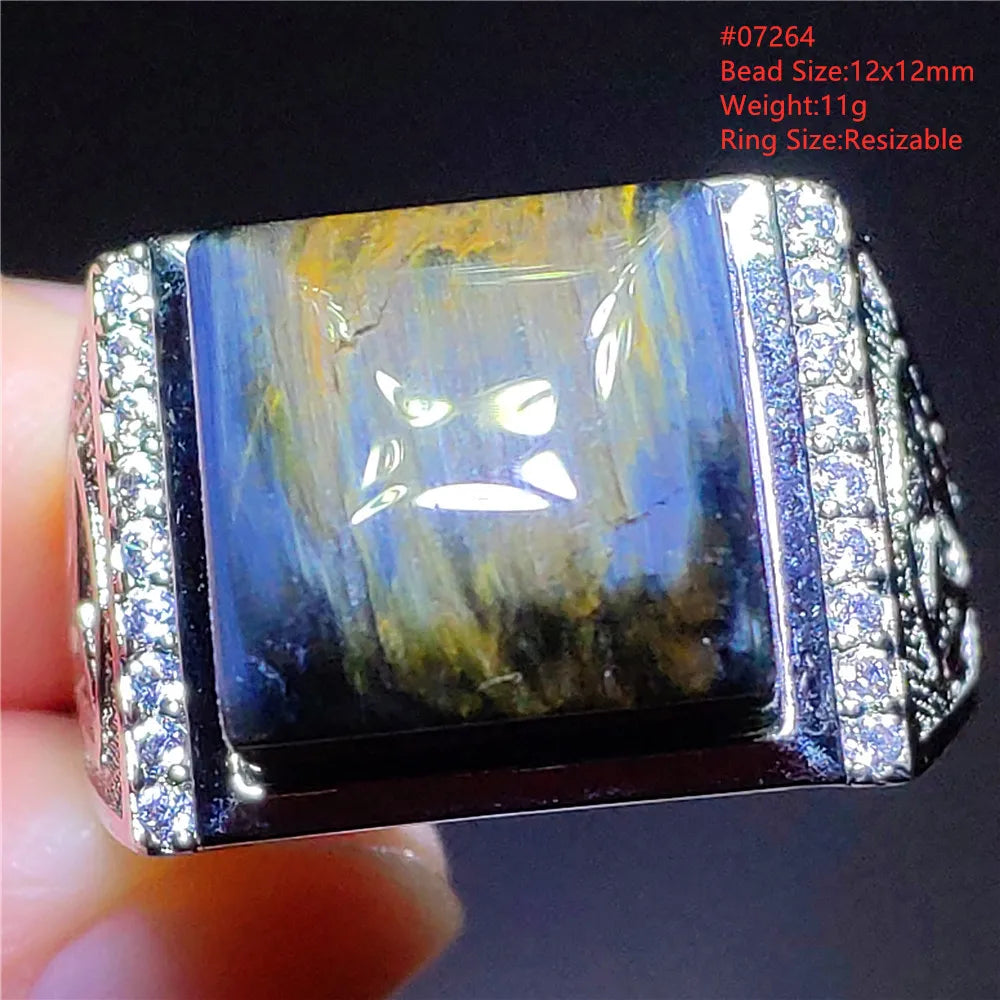 Natural Blue Pietersite Beads Adjustable Ring Woman Men Namibia Pietersite Ring Chatoyant Beads Fashion Silver Jewelry AAAAAA