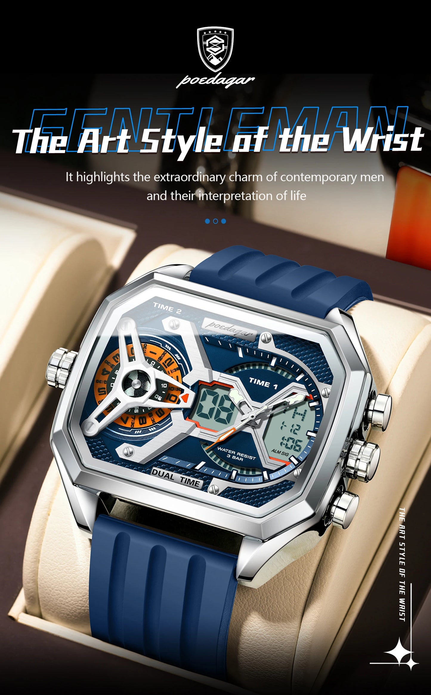 POEDAGAR Top Luxury Men Clock LED Calendar Week Luminous Man Wristwatch Electronic Rectangle Silicone Strap Quartz Men's Watches