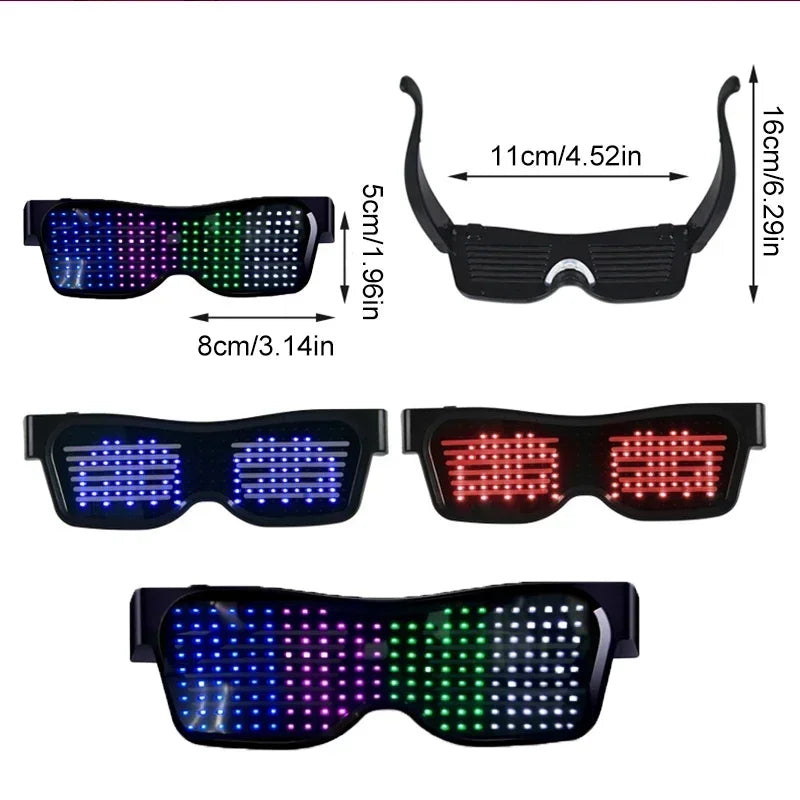Multilingual LED Glasses Bluetooth DIY Text Graffiti RGBW/RED/Green Color for Halloween Party Rave Music Festival Glow Glasses