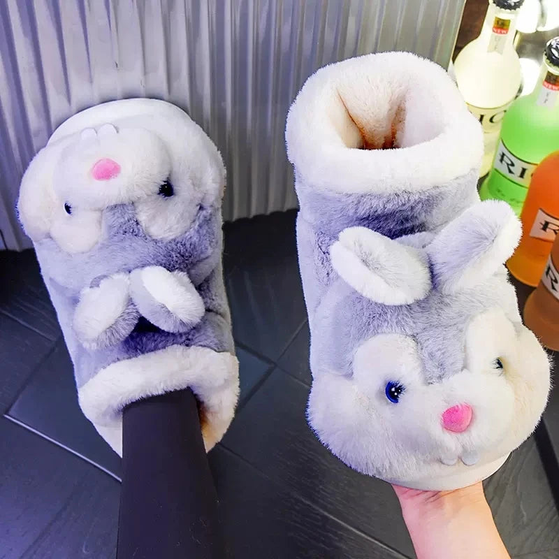 2025 Women's Winter Warm Shoes Plush Lining Indoor Slippers Couples Platform Heel High Top Snow Boots Female Male Home Slipper