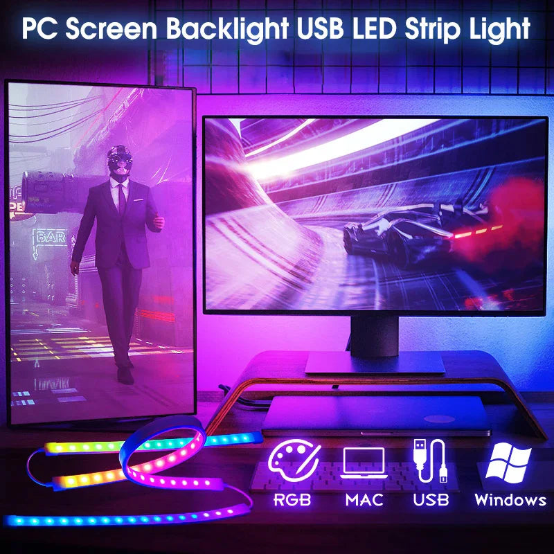 LED Gaming Strip Light Computer Monitor Backlight RGBIC LED Strip Light 24-34 Inch Screen USB Gaming Room Atmosphere Decor Lamp