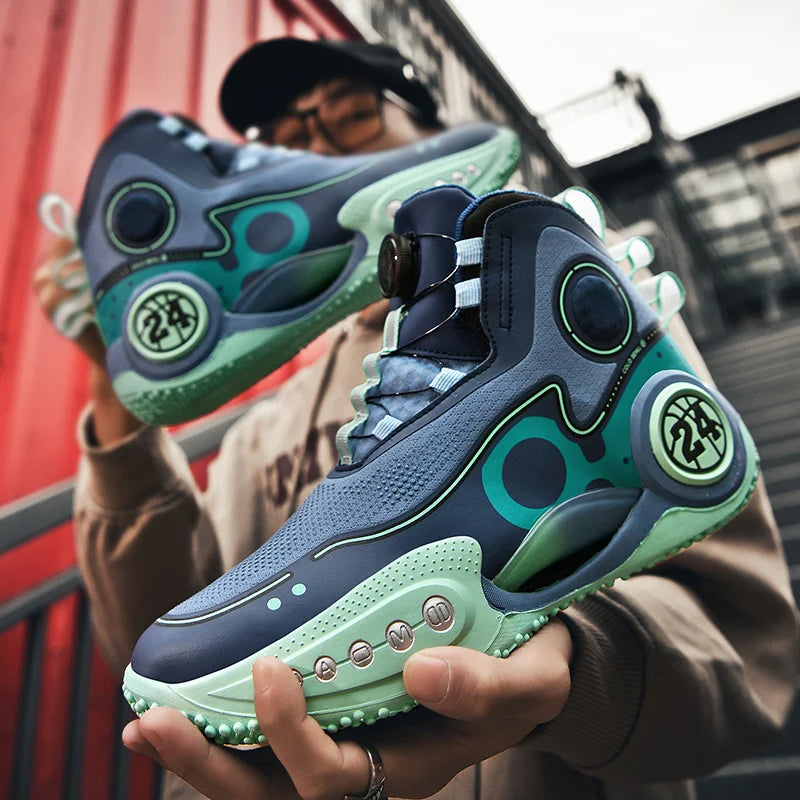 High-top Men Basketball Shoes Kids Rotating Button Basket Boots Brand Design Sneakers Men Outdoor Basketball Training Shoes Male