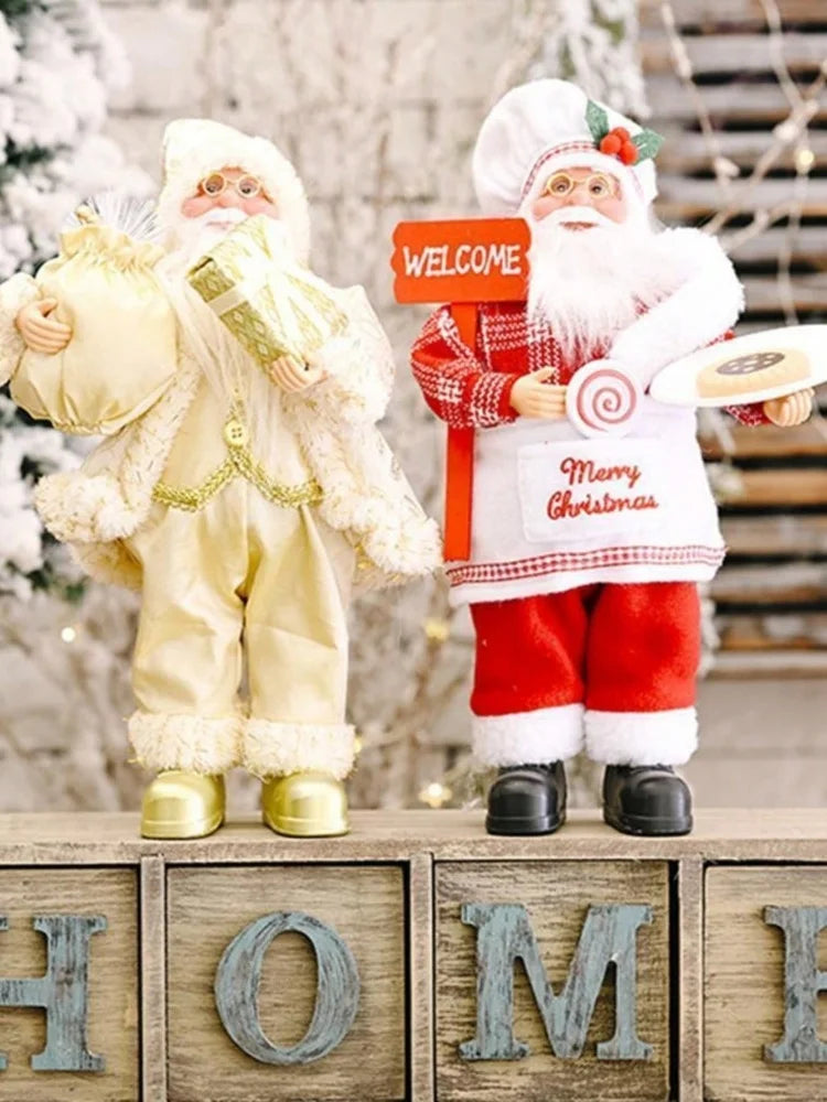 1pc Festive 12-inch Classic Santa Claus Statue: Golden and Silver White Christmas Decorations for Home, Kitchen, Hotel, and Offi