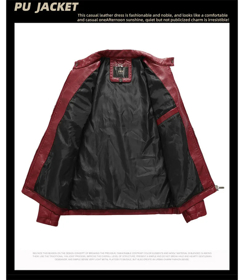 Motorcycle Jacket Leather Men's Brand Moto Leather Jacket Coat Men Handsome Washed Embroidery Biker PU Jacket Male Jaqueta Men