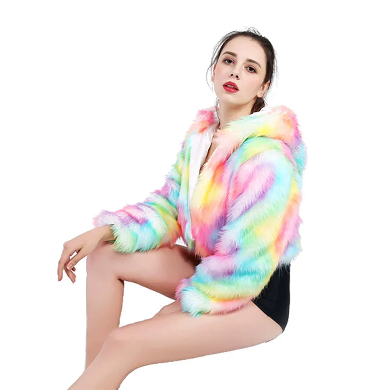 Popular Imitation Fox Fur Coat Female Cosplay Christmas Halloween Colorful LED Lights Carnival Coat