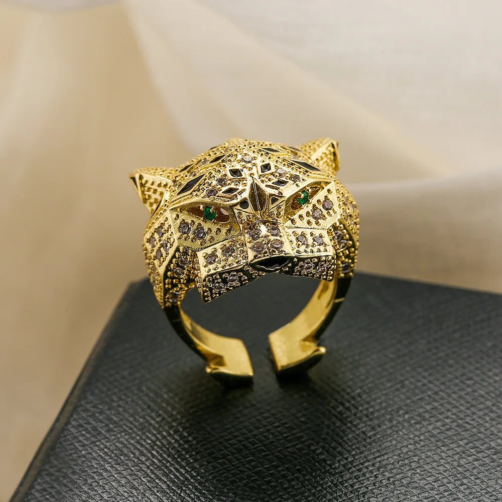 2025 New Fashion Statement Big Animal Ring For Women Girl Party Jewelry Gold Color Hollow Leopard Open Ring Wholesale