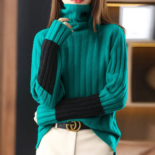 High Neck Sweater Loose and Slim Colored and Warm Knitted Sweater Autumn and Winter New Bottoming Shirt Outerwear Top Women