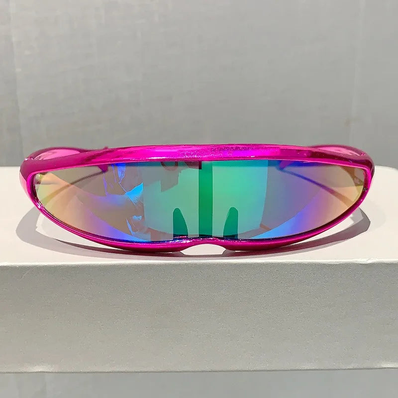 Futuristic One-piece Mirror Personalized Electroplated Sunglasses Women Men 2025 Y2K Steampunk Goggles Rave Party Glasses UV400