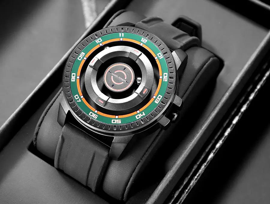 DANIEL GORMAN Magnetic Driven Watch Men Black Waterproof Stainless Steel Beads Quartz Watch with Silicone Strap DG0221 Green