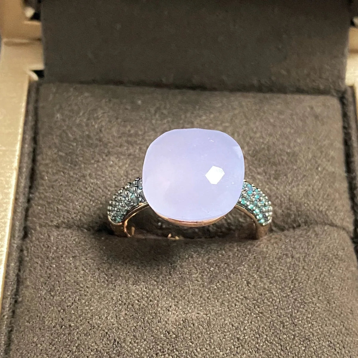 Blue Topaz Ring Inlay Black Zircon With Black Gun Plated 12.6mm Flat Crystal Ring For Women Party Fashion Jewelry Gift