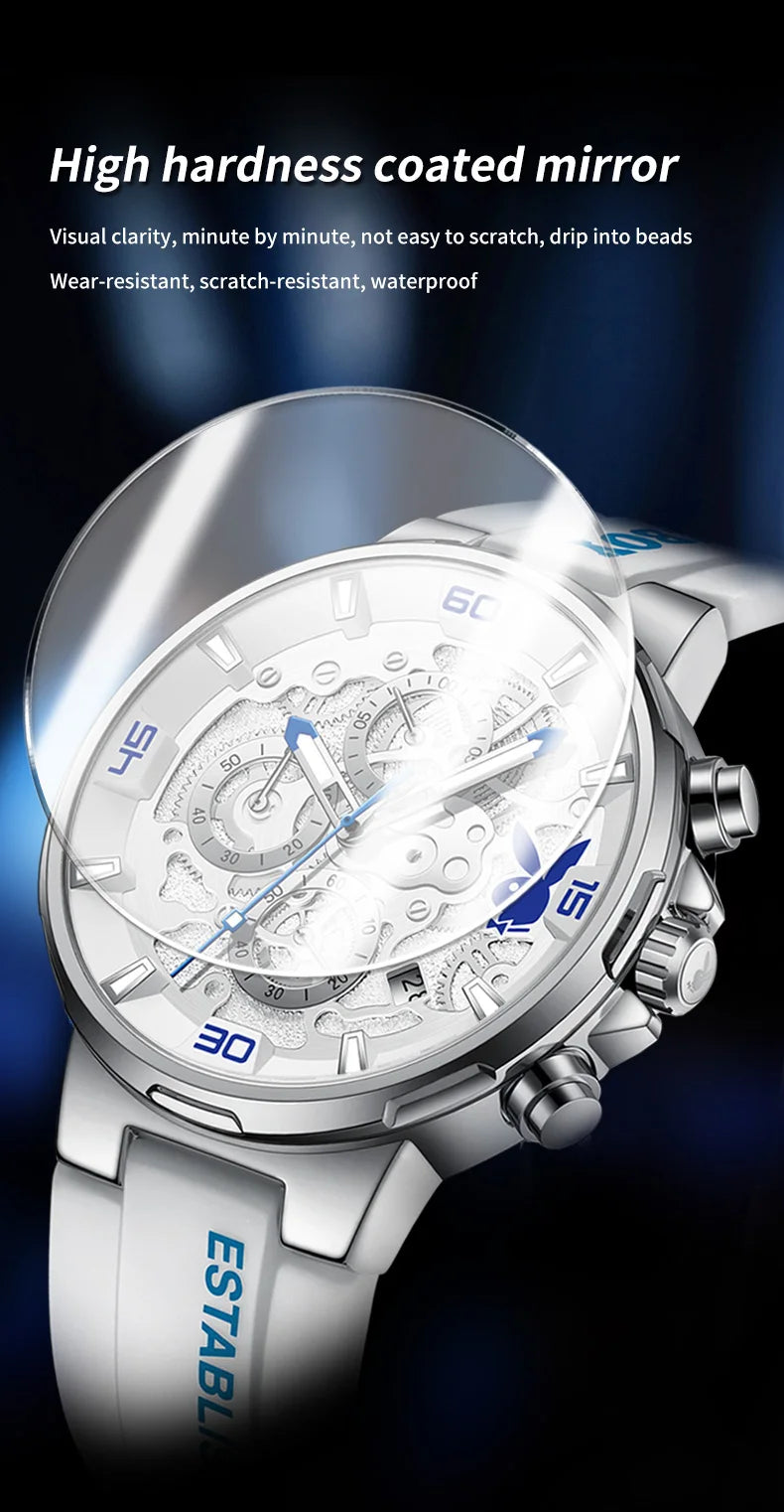 PLAYBOY Top Brand Trend Quartz Watch for Men Original Silicone Strap Men's Watches Waterproof Calendar Multifunction Male Watch